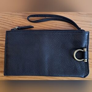 NWOT Sapahn GORGEOUS Black Leather Wristlet Clutch Purse w/ Built-In Wallet